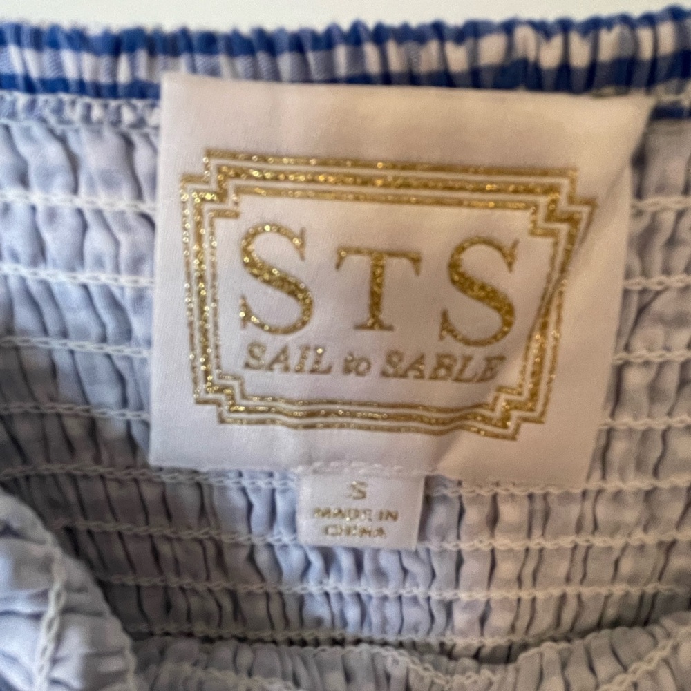 Sail to Stable blue and white gingham dress, with red trim at hem, sz S